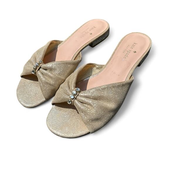 2/$25 Kate Spade Gold Shimmer Sandals Slides Fairycore Embellished Soft Girl 7.5 - Picture 5 of 12